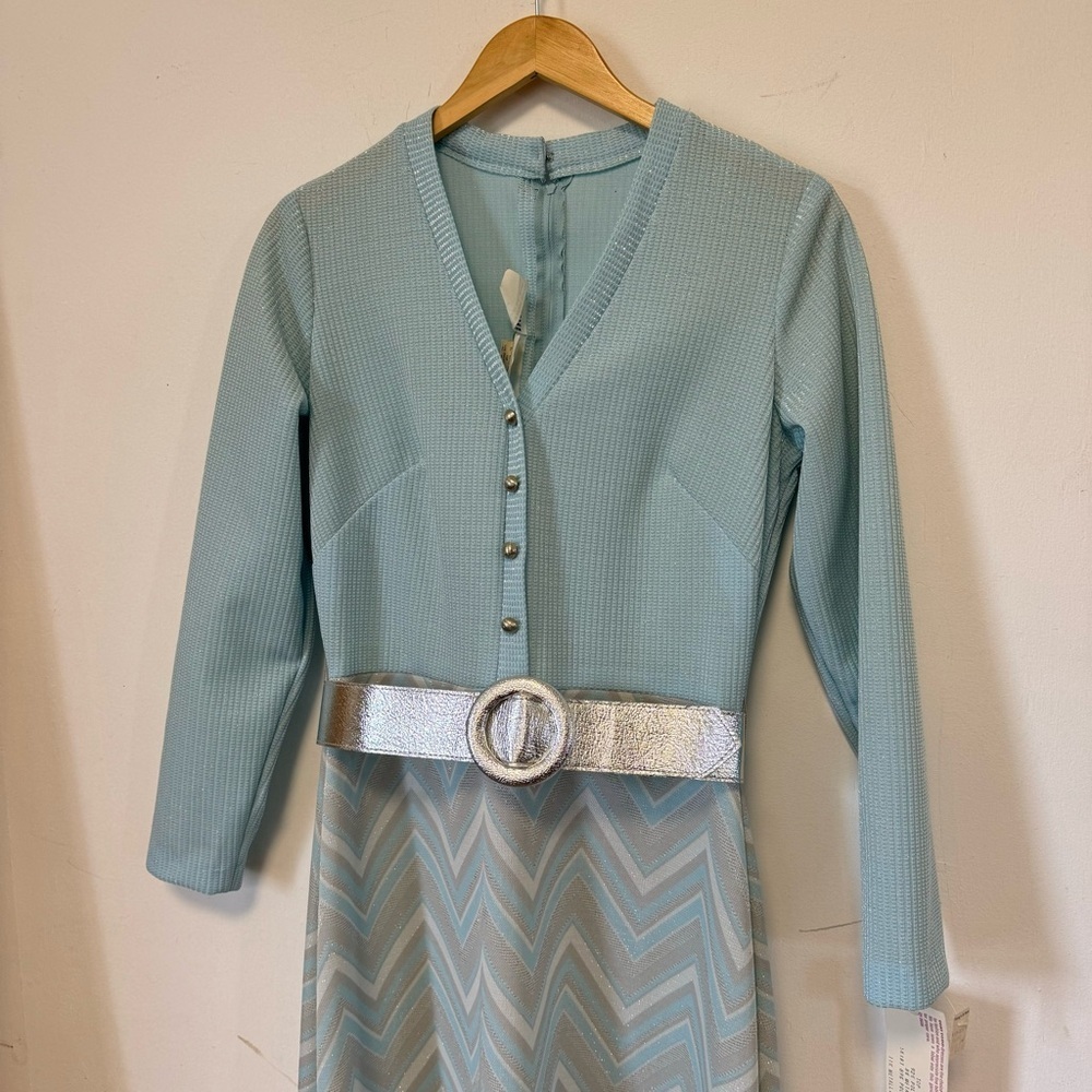 Vintage 60s Toni Todd‎ Dress Metallic Lurex Maxi Gown Silver Blue Womens Medium - Picture 4 of 12